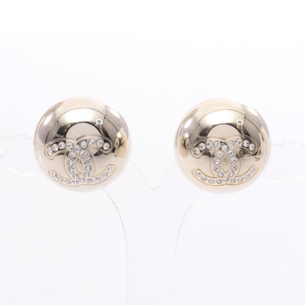 Chanel B26C Coco Mark Ball Earrings, Gold Plated (GP) Rhinestone Women's, Ton...